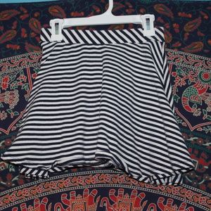 Navy and White Striped Cotton Mini Skirt